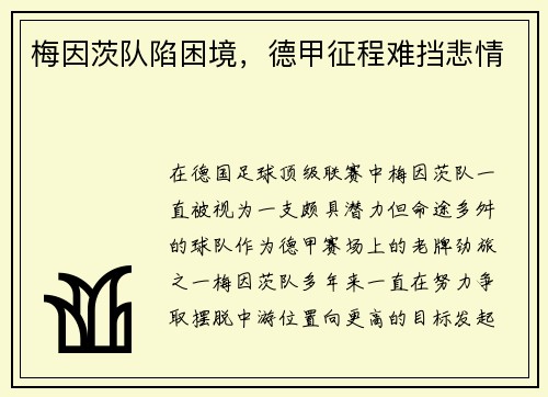 梅因茨队陷困境，德甲征程难挡悲情